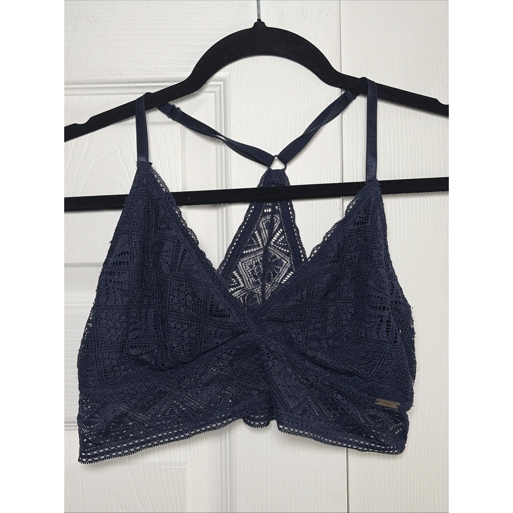 Nautica Intimates Lace Racerback Bralette Womens Size L Navy Blue Boho Lingerie